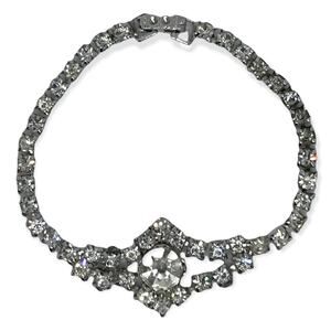 Vintage 7" Silvertone and Rhinestone Clasp Bracelet